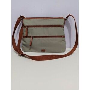 The Sak Nylon Gray Brown Women's Adjustable Crossbody Hipster Purse 9"×11"